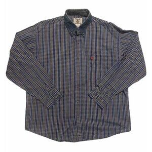Vintage Wrangler PBR Western Shirt Men's XL Denim Collar Blue Plaid embroidered